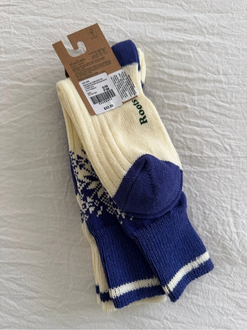 Roots Women’s 2 Pack Winter Cabin Socks in Blue & Cream